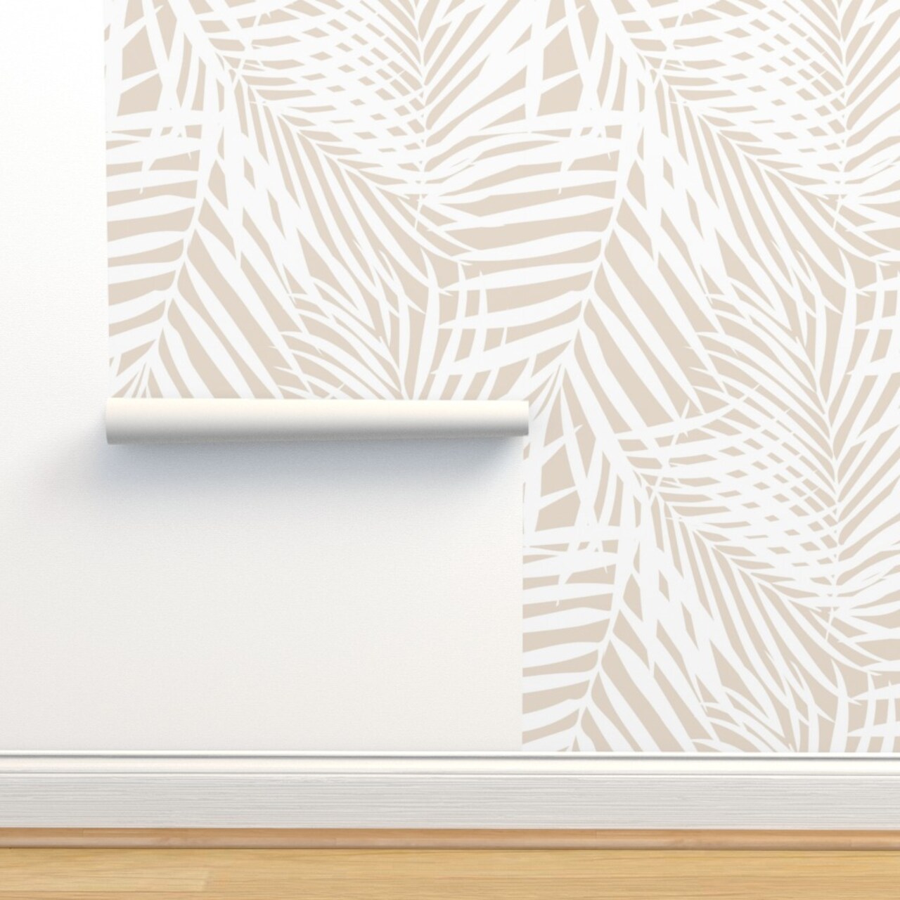 Neutral Tropical Palm Fronds Coastal Summer Boho Tan Beige Khaki Custom Pre-pasted Wallpaper by Spoonflower Pre-Pasted Wallpaper 2FT Wide